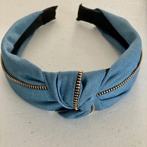 Denim light wash topknot headband